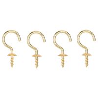ProSource Cup Hook, 15/32 in Opening, 3.5 mm Thread, 1-1/2 in L, Brass, Brass 