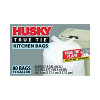 Husky HK13WC080W Kitchen Trash Bags, 13 gal Capacity, Poly, White 