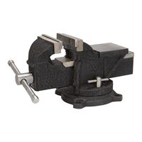 Vulcan JL25011 Bench Vise, 4 in Jaw Opening, 3/8 in W Jaw, 2.25 in D Throat, Cast Iron Steel, Serrated Jaw 