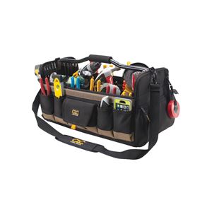 CLC Tool Works Series 1579 Open Top Tool Bag, 11 in W, 11 in D, 20 in H, 27-Pocket, Polyester, Black