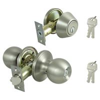 Prosource B3PB1-PS Deadbolt and Entry Lockset, 3 Grade, Saturn Handle, Keyed Alike Key, Stainless Steel, Satin Nickel 2 Pack 