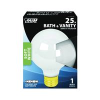 Feit Electric 25G25/W/RP Incandescent Lamp, 25 W, G25 Lamp, Medium E26 Lamp Base, 2850 K Color Temp, Pack of 6 