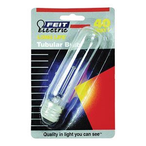 Feit Electric BP40T10 Incandescent Lamp, 40 W, T10 Lamp, Medium E26 Lamp Base, 400 Lumens, 2700 K Color Temp, Pack of 12