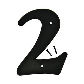 Hy-Ko 30200 Series 30202 House Number, Character: 2, 6 in H Character, Black Character, Plastic, Pack of 5