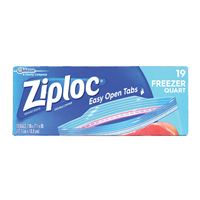 Ziploc 00388 Freezer Bag, 1 qt Capacity, 19/PK 