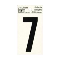 Hy-Ko RV-25/7 Reflective Sign, Character: 7, 2 in H Character, Black Character, Silver Background, Vinyl, Pack of 10 