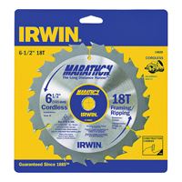 Irwin Marathon 14020 Circular Saw Blade, 6-1/2 in Dia, 5/8 in Arbor, 18-Teeth, Carbide Cutting Edge 