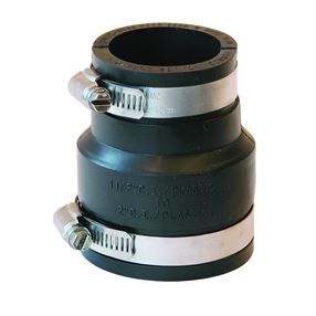 Fernco P1056-215 Flexible Coupling, 2 x 1-1/2 in, PVC, Black, 4.3 psi Pressure