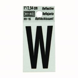 Hy-Ko RV-15/W Reflective Letter, Character: W, 1 in H Character, Black Character, Silver Background, Vinyl, Pack of 10 