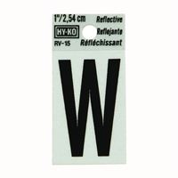 HY-KO RV-15/W Reflective Letter, Character: W, 1 in H Character, Black Character, Silver Background, Vinyl 10 Pack 