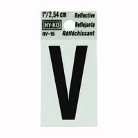 HY-KO RV-15/V Reflective Letter, Character: V, 1 in H Character, Black Character, Silver Background, Vinyl 10 Pack 