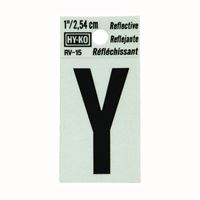 HY-KO RV-15/Y Reflective Letter, Character: Y, 1 in H Character, Black Character, Silver Background, Vinyl 10 Pack 
