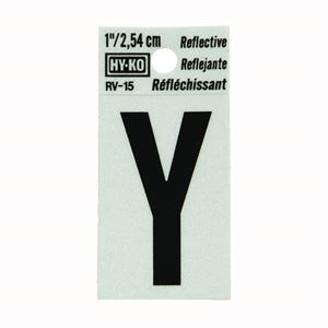 Hy-Ko RV-15/Y Reflective Letter, Character: Y, 1 in H Character, Black Character, Silver Background, Vinyl, Pack of 10