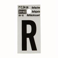 HY-KO RV-15/R Reflective Letter, Character: R, 1 in H Character, Black Character, Silver Background, Vinyl 10 Pack 