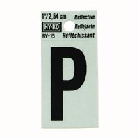 HY-KO RV-15/P Reflective Letter, Character: P, 1 in H Character, Black Character, Silver Background, Vinyl 10 Pack 