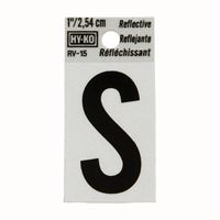 HY-KO RV-15/S Reflective Letter, Character: S, 1 in H Character, Black Character, Silver Background, Vinyl 10 Pack 
