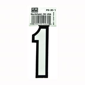 Hy-Ko PS-20/1 Reflective Sign, Character: 1, 3-1/4 in H Character, Black/White Character, Vinyl 10 Pack