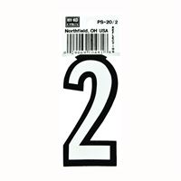 HY-KO PS-20/2 Reflective Sign, Character: 2, 3-1/4 in H Character, Black/White Character, Vinyl 10 Pack 