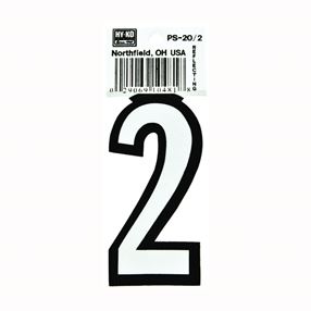 Hy-Ko PS-20/2 Reflective Sign, Character: 2, 3-1/4 in H Character, Black/White Character, Vinyl, Pack of 10