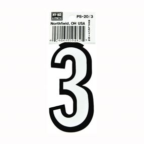 Hy-Ko PS-20/3 Reflective Sign, Character: 3, 3-1/4 in H Character, Black/White Character, Vinyl, Pack of 10