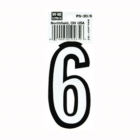 Hy-Ko PS-20/6 Reflective Sign, Character: 6, 3-1/4 in H Character, Black/White Character, Vinyl, Pack of 10