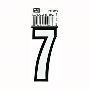 Hy-Ko PS-20/7 Reflective Sign, Character: 7, 3-1/4 in H Character, Black/White Character, Vinyl, Pack of 10