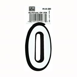 Hy-Ko PS-20/0 Reflective Sign, Character: 0, 3-1/4 in H Character, Black/White Character, Vinyl 10 Pack 