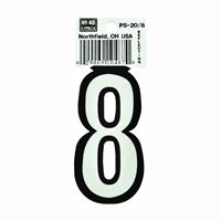 HY-KO PS-20/8 Reflective Sign, Character: 8, 3-1/4 in H Character, Black/White Character, Vinyl 10 Pack 