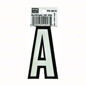Hy-Ko PS-20/A Reflective Letter, Character: A, 3-1/4 in H Character, Black/White Character, Vinyl, Pack of 10