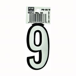 Hy-Ko PS-20/9 Reflective Sign, Character: 9, 3-1/4 in H Character, Black/White Character, Vinyl, Pack of 10 