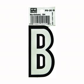 Hy-Ko PS-20/B Reflective Letter, Character: B, 3-1/4 in H Character, Black/White Character, Vinyl, Pack of 10