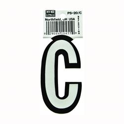 Hy-Ko PS-20/C Reflective Letter, Character: C, 3-1/4 in H Character, Black/White Character, Vinyl, Pack of 10 