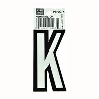 HY-KO PS-20/K Reflective Letter, Character: K, 3-1/4 in H Character, Black/White Character, Vinyl 10 Pack 