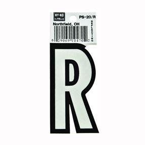 Hy-Ko PS-20/R Reflective Letter, Character: R, 3-1/4 in H Character, Black/White Character, Vinyl, Pack of 10