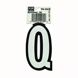 Hy-Ko PS-20/Q Reflective Letter, Character: Q, 3-1/4 in H Character, Black/White Character, Vinyl, Pack of 10 