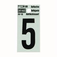 HY-KO RV-15/5 Reflective Sign, Character: 5, 1 in H Character, Black Character, Silver Background, Vinyl 10 Pack 