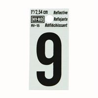 HY-KO RV-15/9 Reflective Sign, Character: 9, 1 in H Character, Black Character, Silver Background, Vinyl 10 Pack 
