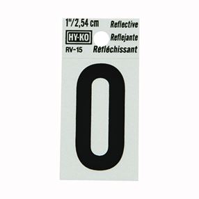 HY-KO RV-15/0 Reflective Sign, Character: 0, 1 in H Character, Black Character, Silver Background, Vinyl 10 Pack