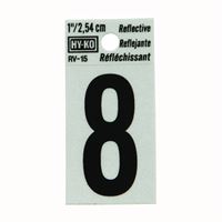 HY-KO RV-15/8 Reflective Sign, Character: 8, 1 in H Character, Black Character, Silver Background, Vinyl 10 Pack 