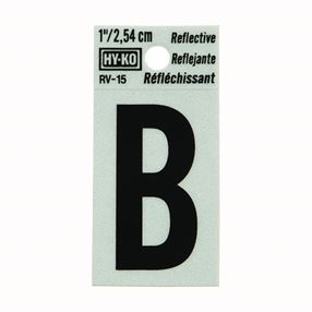 Hy-Ko RV-15/B Reflective Letter, Character: B, 1 in H Character, Black Character, Silver Background, Vinyl, Pack of 10