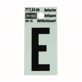Hy-Ko RV-15/E Reflective Letter, Character: E, 1 in H Character, Black Character, Silver Background, Vinyl, Pack of 10