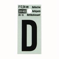 HY-KO RV-15/D Reflective Letter, Character: D, 1 in H Character, Black Character, Silver Background, Vinyl 10 Pack 