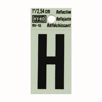 HY-KO RV-15/H Reflective Letter, Character: H, 1 in H Character, Black Character, Silver Background, Vinyl 10 Pack 
