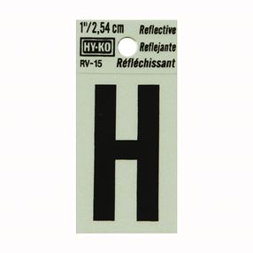 Hy-Ko RV-15/H Reflective Letter, Character: H, 1 in H Character, Black Character, Silver Background, Vinyl, Pack of 10