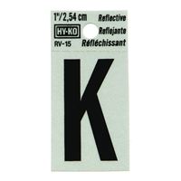 HY-KO RV-15/K Reflective Letter, Character: K, 1 in H Character, Black Character, Silver Background, Vinyl 10 Pack 