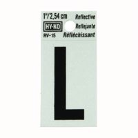 HY-KO RV-15/L Reflective Letter, Character: L, 1 in H Character, Black Character, Silver Background, Vinyl 10 Pack 