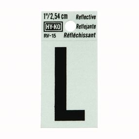 Hy-Ko RV-15/L Reflective Letter, Character: L, 1 in H Character, Black Character, Silver Background, Vinyl, Pack of 10