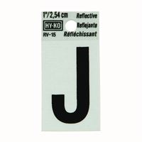 HY-KO RV-15/J Reflective Letter, Character: J, 1 in H Character, Black Character, Silver Background, Vinyl 10 Pack 