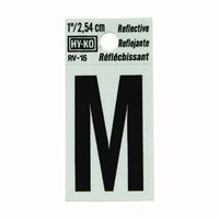 HY-KO RV-15/M Reflective Letter, Character: M, 1 in H Character, Black Character, Silver Background, Vinyl 10 Pack 