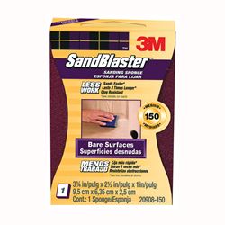 3M SandBlaster 20908-150 Sanding Sponge, 3-3/4 in L, 2-5/8 in W, 150 Grit, Medium, Aluminum Oxide Abrasive 